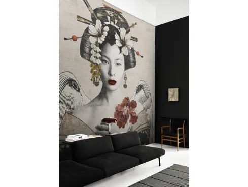 Carta da parati con ritratto di donna Geisha re-edition di London Art