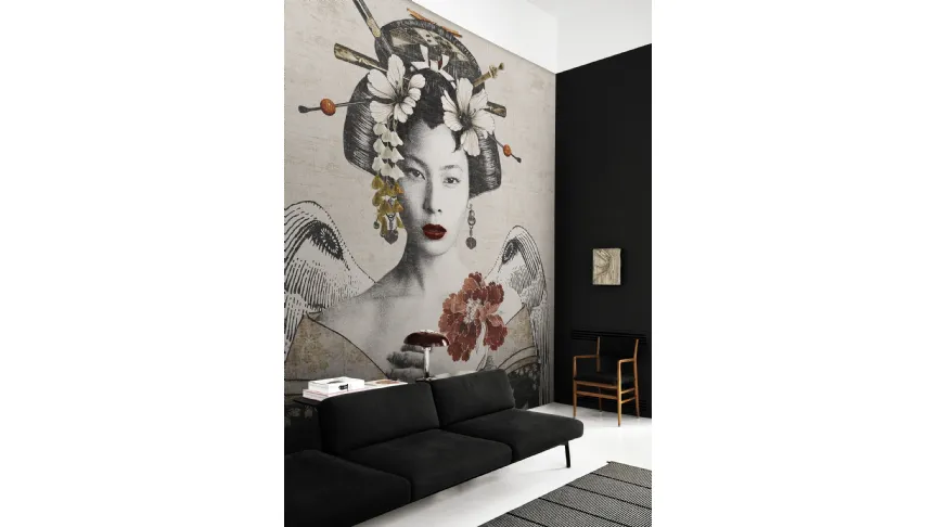 Carta da parati con ritratto di donna Geisha re-edition di London Art