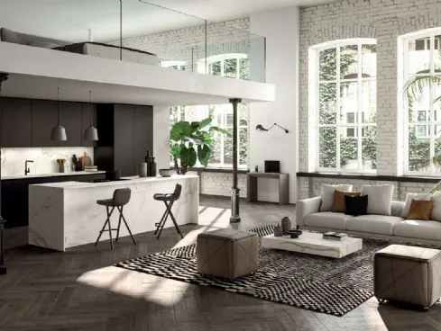 Tavolino trasformabile Box con top in marmo Calacatta Gold lucido di Ozzio