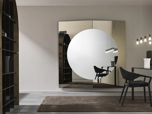 Specchio da parete con struttura in legno formata da due pannelli a specchio Central di Tonelli