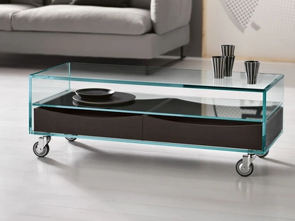  Tavolino Comò basso in vetro su ruote di Tonelli
