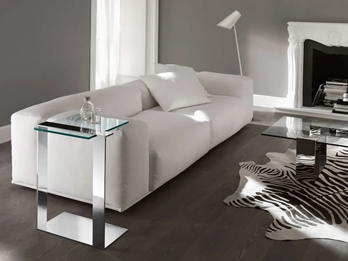 Tavolino da divano in vetro e acciaio Joliet di Tonelli