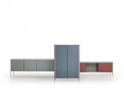 Mobile contenitore in MDF laccato con ante rivestite in tessuto Lea H132 di Midj