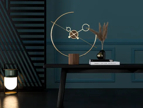 Orologio Saturno in metallo con base in legno di Materium