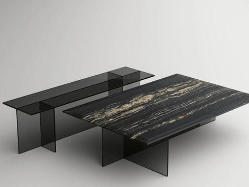 Tavolino in marmo con base in vetro Sestante Stone di Tonelli