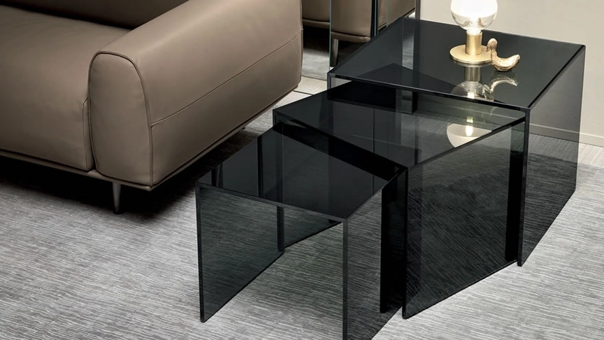 Tavolino set di strutture a ponte in vetro Trio di Tonelli