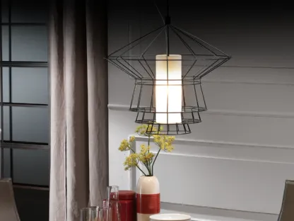 Lampada a sospensione in acciaio verniciato e rivestimento in tessuto Zeppelin di Cattelan Italia