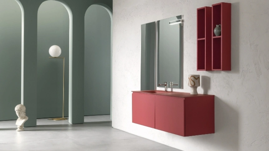 Mobile da Bagno sospeso in laccato opaco con piano con vasca integrata in cristallo B-GO BG020 di Compab