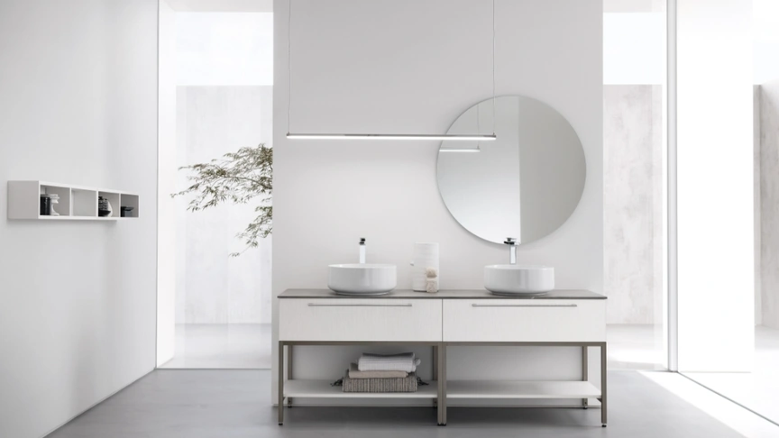 Mobile Bagno da appoggio in reflex perla nobilitato con piano in gres B201 BD006 di Compab