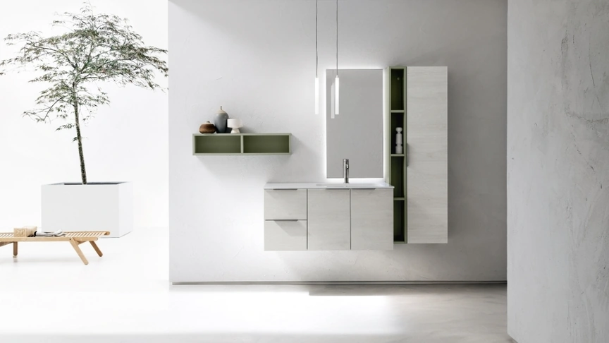 Mobile da Bagno sospeso in nobilitato e laccato opaco B201 BD008 di Compab