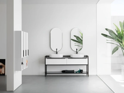 Mobile Bagno da appoggio in nobilitato laccato bianco opaco con piano in gres B201 BD003 di Compab