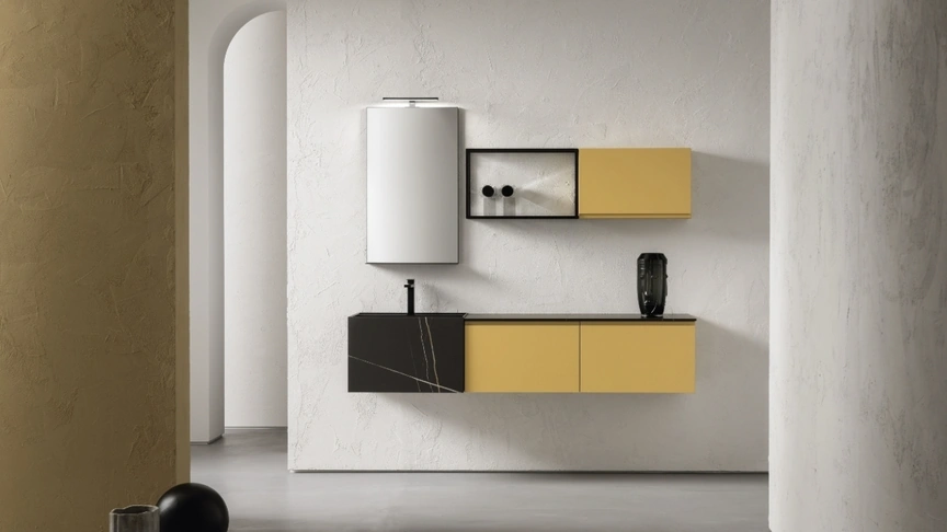 Mobile da Bagno sospeso in laccato opaco giallo BG-GO-BG023 di Compab