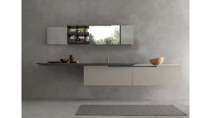 Mobile da Bagno sospeso laccato opaco Beige con top in gres Cross di Modulnova bagni