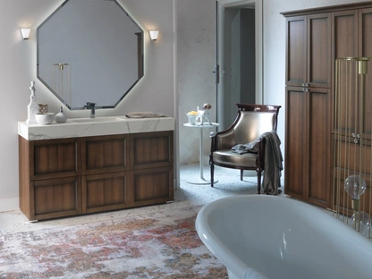 Mobile Bagno da appoggio in Noce antico e piano con vasca integrata in gres effetto marmo DIAMANTE DM16A di Compab