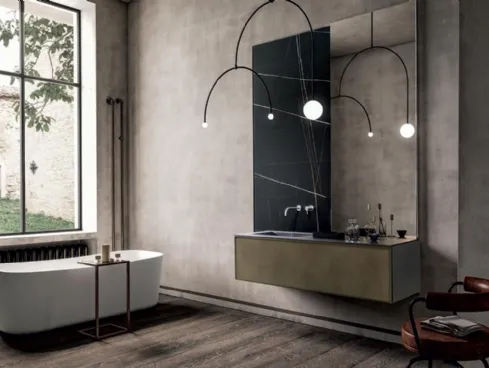 Mobile da Bagno sospeso con finitura metallica Bronze Dust e top in gres Sahara noir Frame 02 di Modulnova bagni