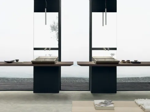 Mobile da Bagno in legno di Rovere ossidato con lavabo in pietra piasentina Surf 01 di Modulnova bagni