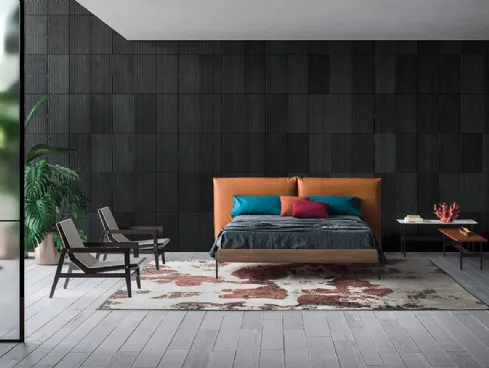 Letto con testiera in pelle imbottita con giroletto in Rovere Chloè Elegance di Devina Nais
