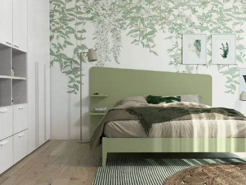 Letto matrimoniale con testiera  Volo Edge Plus con giroletto Nettuno finitura Oliva di Colombini Casa