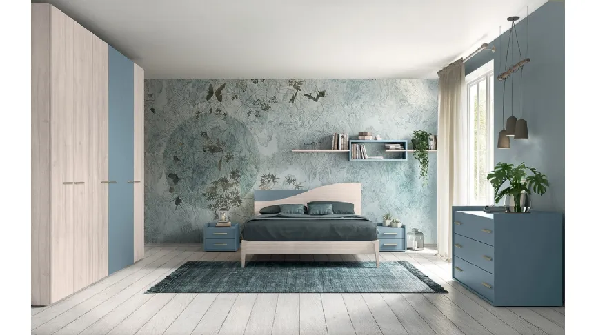 Letto Volo Sunrise con giroletto Manny finitura Ciliegio bianco e Cadaques di Colombini Casa