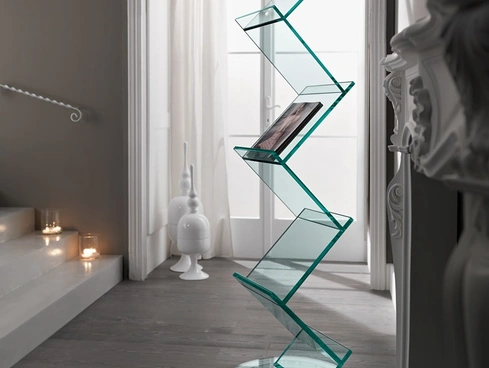 Libreria in vetro con base rotante su sfere di acciaio Albero di Tonelli