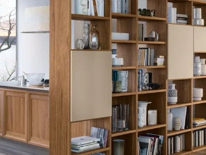 Libreria divisoria Living in finitura Noce Canaletto e laccato opaco Beige Ecru di Veneta Cucine