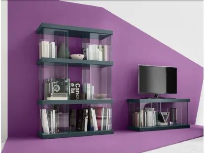 Libreria a muro Mensola 10 in laccato opaco Verde Petrolio e Vetro di Veneta Cucine