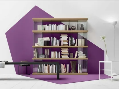 Libreria a muro Mensola 11 in Rovere Miele e Vetro di Veneta Cucine