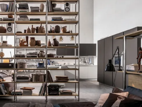Libreria Tribeca finitura acciaio Play Rovere Medio 696 di Veneta Cucine