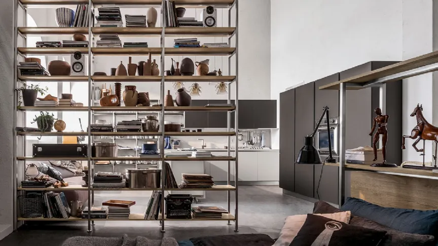 Libreria Tribeca finitura acciaio Play Rovere Medio 696 di Veneta Cucine