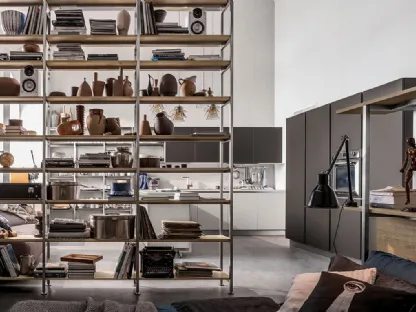 Libreria Tribeca finitura acciaio Play Rovere Medio 696 di Veneta Cucine