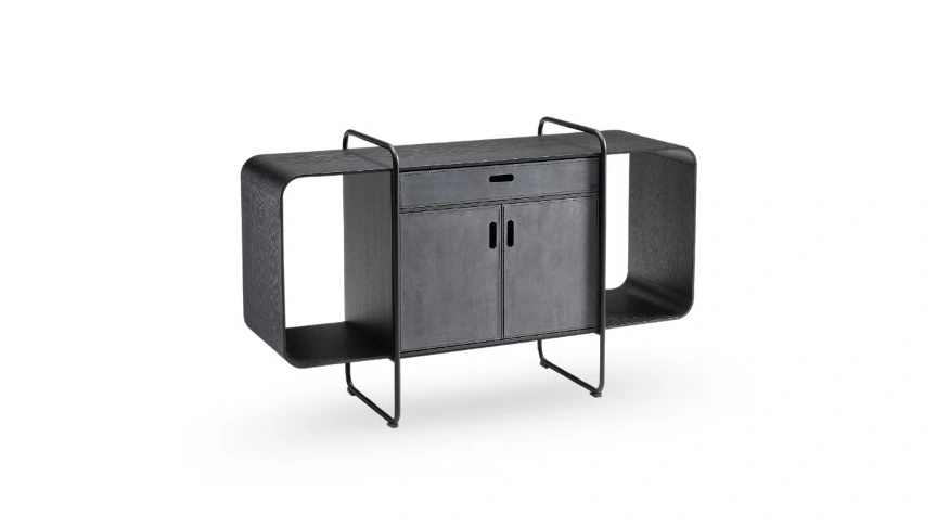 Madia Apelle con struttura in metallo e ante rivestite in pelle di Midj