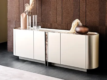 Madia in legno laccato con top e inserto in cristallo con stampa Dynasty di Cattelan Italia