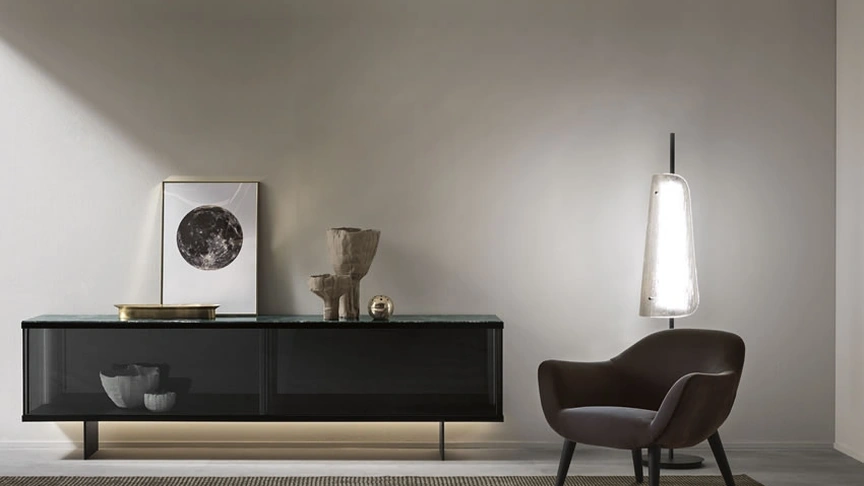 Madia in vetro con top in marmo East Side di Tonelli