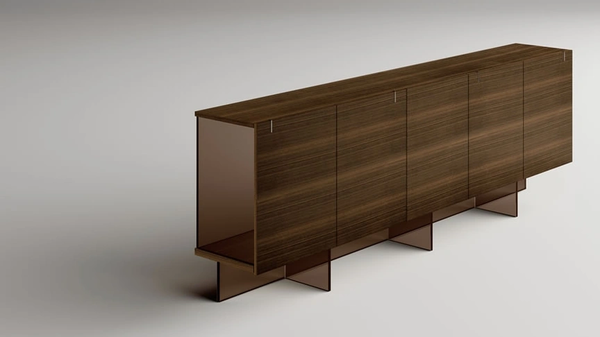 Madia in legno con basamento in vetro Major di Tonelli