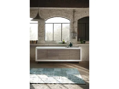 Madia Picasso P12 River Grey in Rovere laccato Bianco opaco, con ante rivestite in Pietra di Riflessi