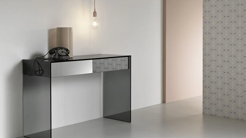 Mobile ingresso in vetro con cassetti in legno con rivestimento a specchio Gotham di Tonelli