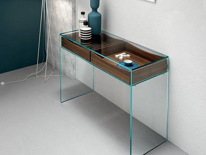 Mobile ingresso a ponte in vetro con cassetti in legno Gulliver 2 di Tonelli