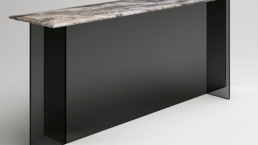 Mobile ingresso in marmo con struttura in vetro Sestante Stone Consolle di Tonelli