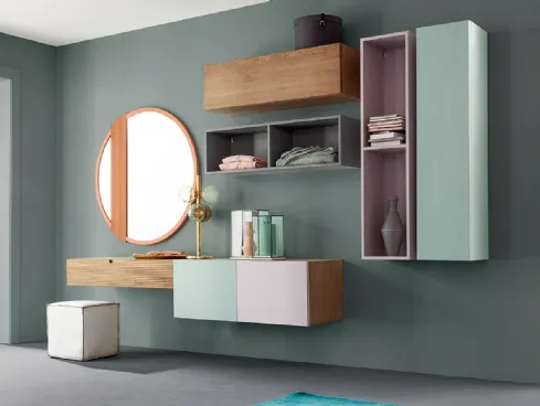 Mobile sospeso Living Zero 16 L07 in Rovere laccato e naturale di Devina Nais