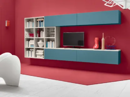 Parete attrezzata in laccato opaco Ottanio e Larice sbiancato Dek Modulo 4 di Veneta Cucine