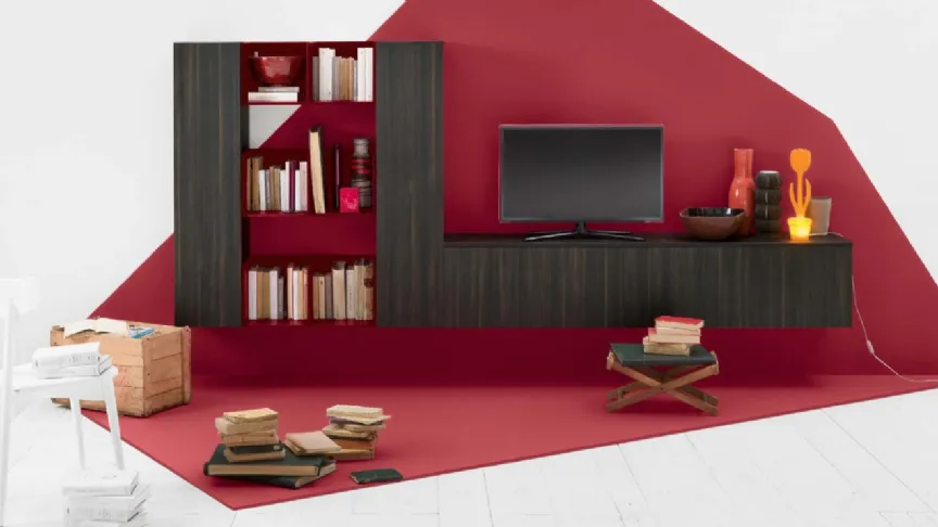 Parete attrezzata moderna con spazio TV in legno e laccato opaco Modulo 7 di Veneta Cucine