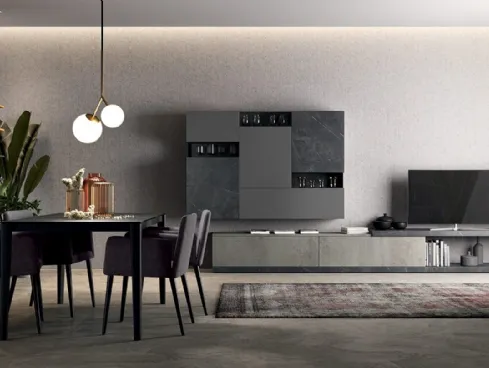 Parete Attrezzata Vitalyty C09B in melaminico Stone Grey di Colombini Casa