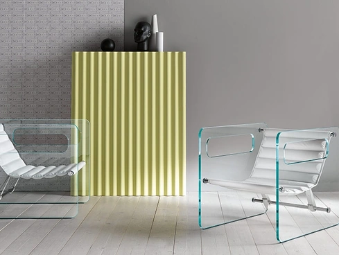 Poltrona con seduta regolabile in pelle e struttura in vetro Naked di Tonelli