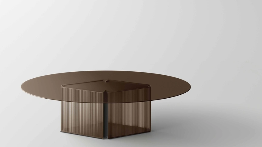 Tavolo Bow con top in vetro e base in metallo di Tonelli