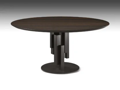 Tavolo con base in metallo e piano rotondo in legno Skyline Wood Round di Cattelan