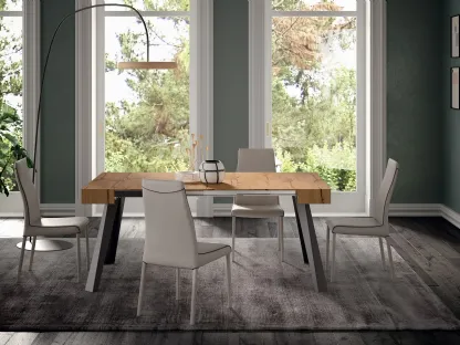Consolle allungabile in rovere con base in metallo con tre allunghe a libro CO4L di Ozzio