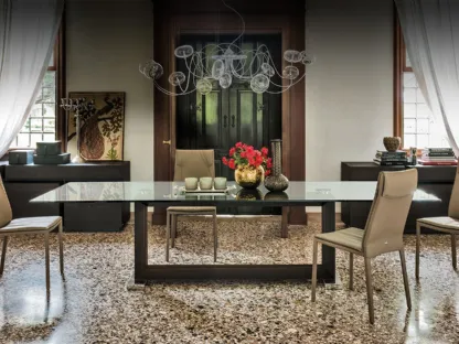 Tavolo rettangolare in vetro con base in legno Monaco di Cattelan Italia