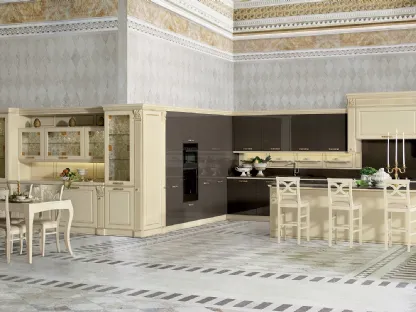 Cucina Classica angolare con isola Mirabeau in laccato Chantilly e Marrone di Veneta Cucine