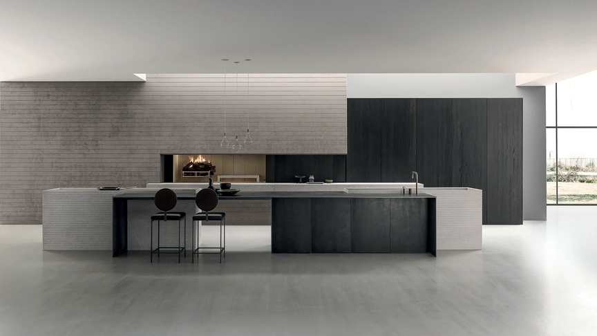 Cucina Design con isola Blade in Pietra Piasentina di Modulnova