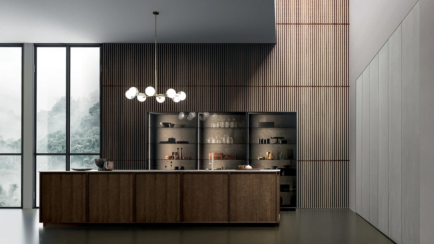 Cucina Design lineare Frame Black Dust di Modulnova